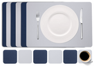 Cookinglife 6 Placemats + 6 Coasters - Double-sided - Vegan leather - Blue / Grey - 12 pieces