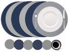 Cookinglife 6 Placemats + 6 Coasters - Double-sided - Round - Vegan leather - Blue / Grey - 12 pieces