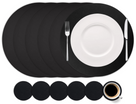 Cookinglife 6 Placemats + 6 Coasters - Round - Vegan leather - Black - 12 pieces
