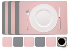 Cookinglife 6 Placemats + 6 Coasters - Double-sided - Vegan leather - Pink / Grey - 12 pieces