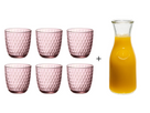 Bormioli Rocco Glass Slot Pink 290 ml - 6 pieces + Cookinglife Carafe 1 Liter