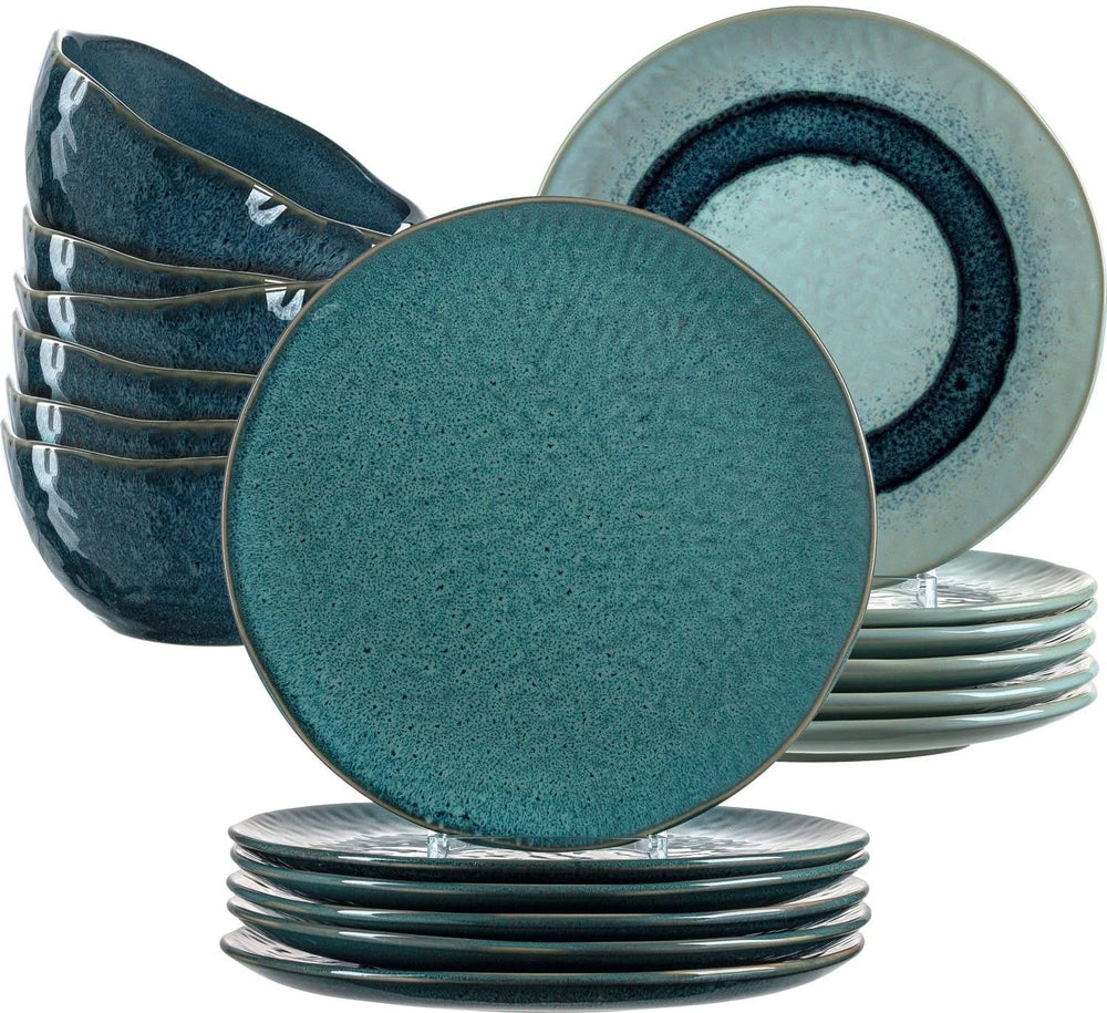 Leonardo Tableware set Matera (dinner plates + breakfast plates + Bowls) - Blue - 18-piece / 6 people