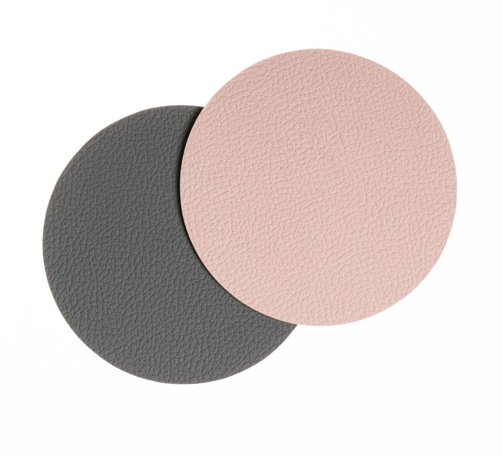 Jay Hill Coasters - Vegan leather - Gray/Pink - double sided - ø 10 cm - 6 Pieces