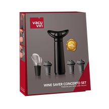 Vacu Vin Wine pump with 3 wine stoppers and wine pourer - Wine Saver Concerto - Black