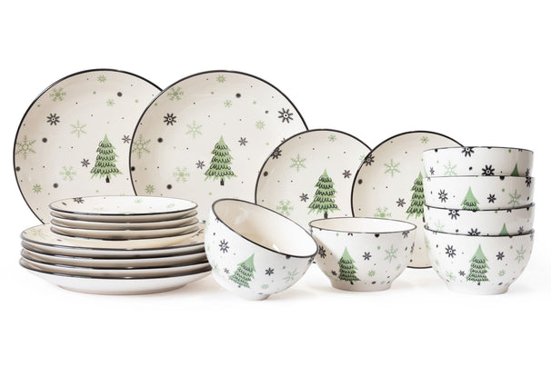 Cookinglife Dinnerware Set - Christmas Dinnerware - Pottery - Green 18-piece / 6 persons