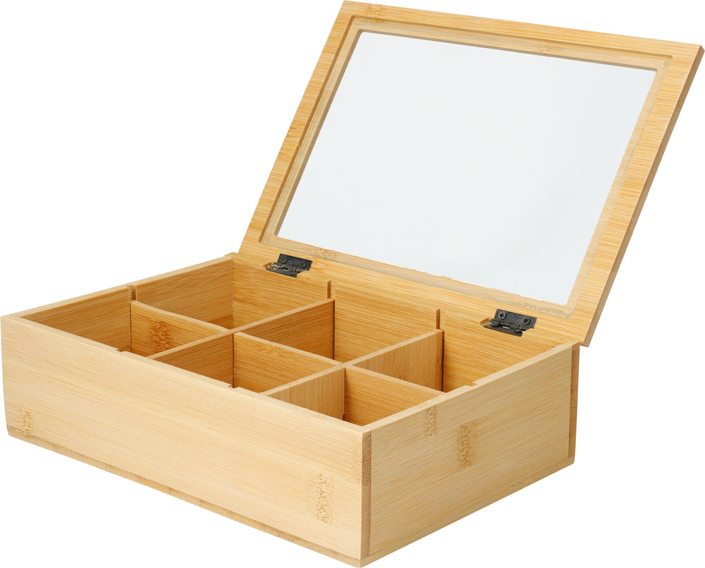 Cookinglife Tea Box - Tea Chest - Natural Bamboo 6-compartment - 24 x 16 cm
