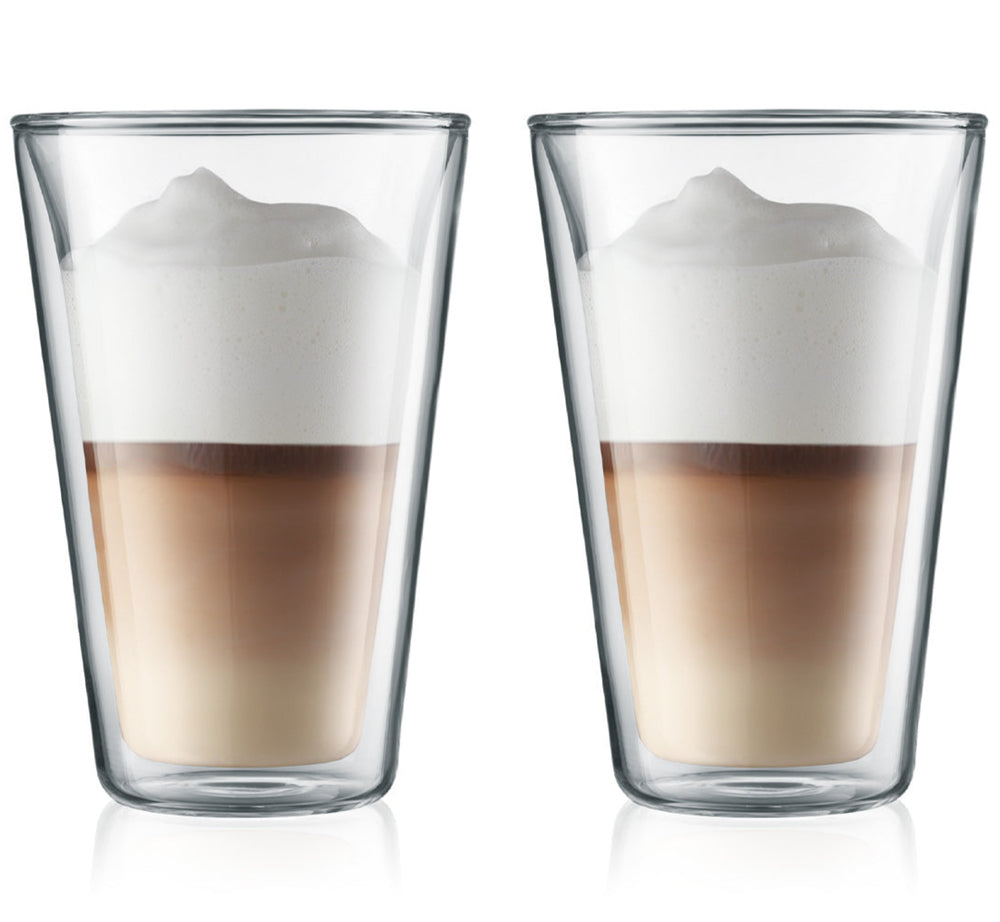 Bodum Double-walled Latte Macchiato Glass Carafe - Patented Valve - 400 ml - 2 Pieces