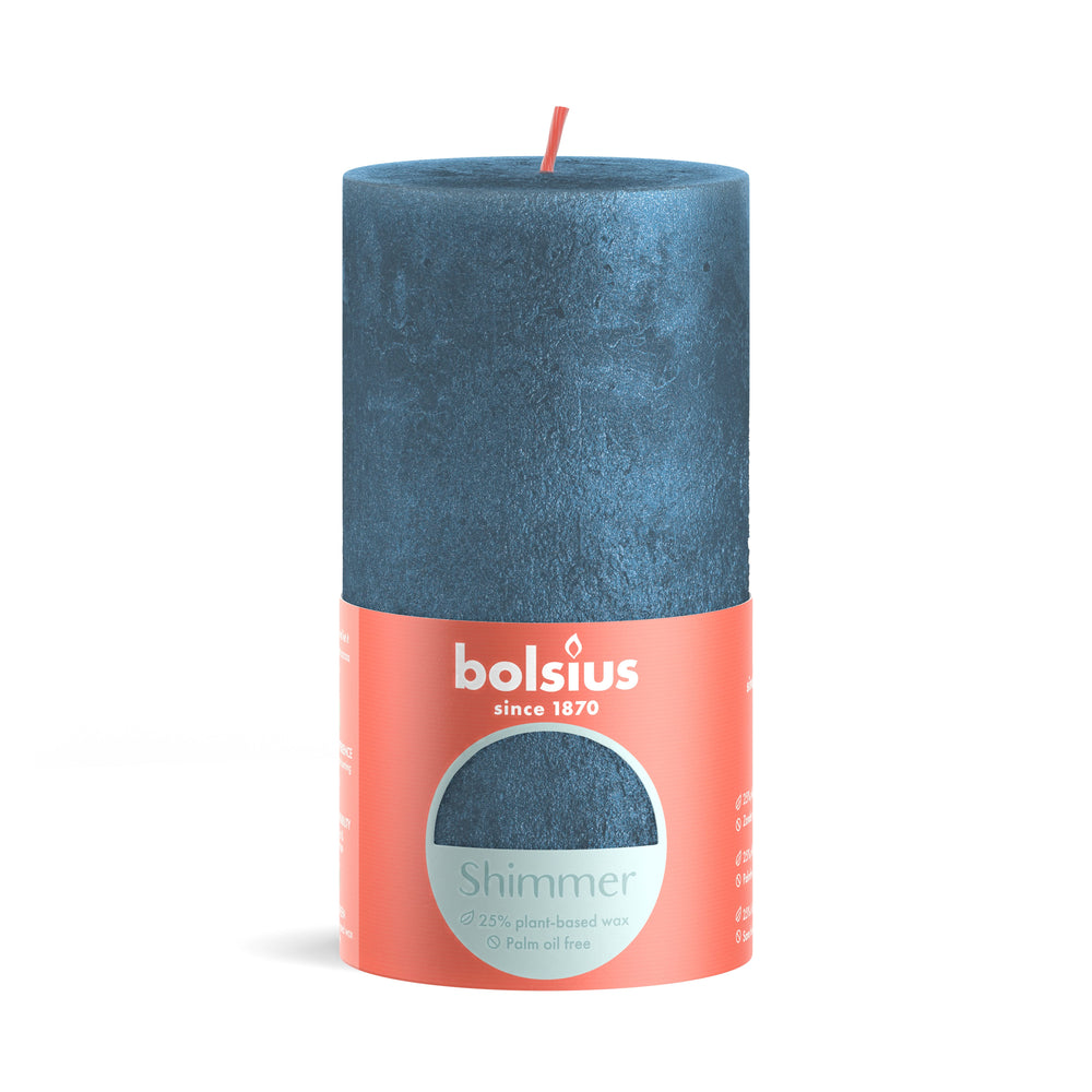 Bolsius Blunt candle Shimmer Blue - 13 cm / ø 7 cm