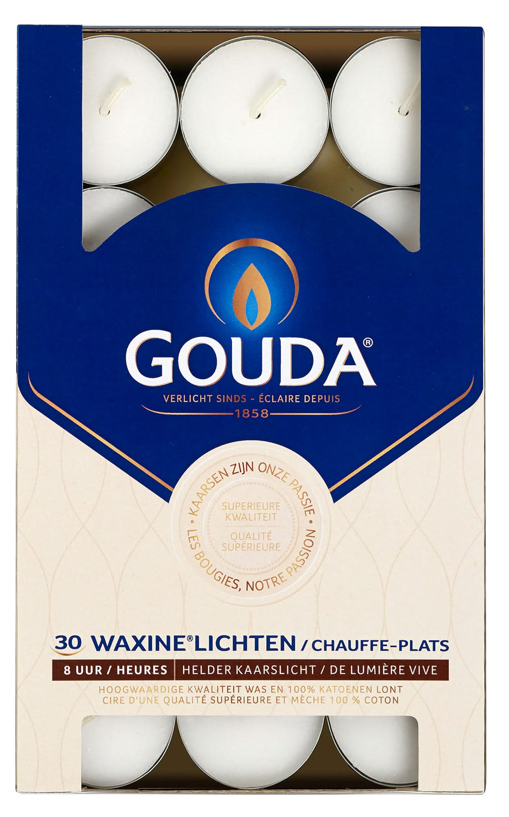 Gouda Tea Light Candles White - 30 pieces