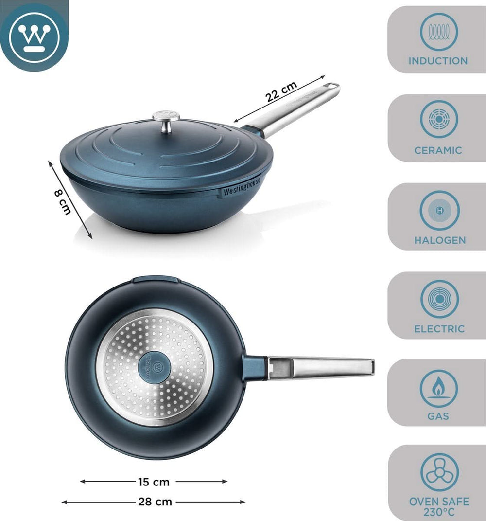 Westinghouse Cookware set Performance (Wok pan + Grill pan) ø 28 cm - Blue - Induction and all other heat sources