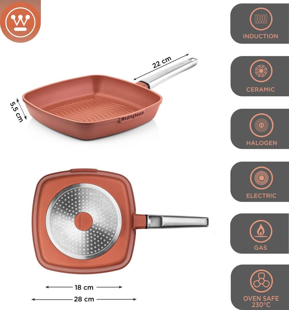 Westinghouse Cookware set Performance (Wok pan + Grill pan) ø 28 cm - Red - Induction and all other heat sources