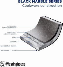 Westinghouse Cookware set Marble Wood (Wok pan ø 30 cm + Casserole + sauté pan ø 28 cm) - Induction and all other heat sources