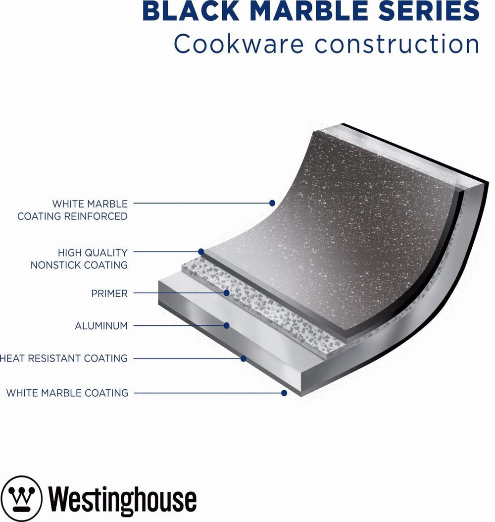 Westinghouse Cookware set Black Marble - 8 pans - Complete Cookware set - Induction and all others heat sources