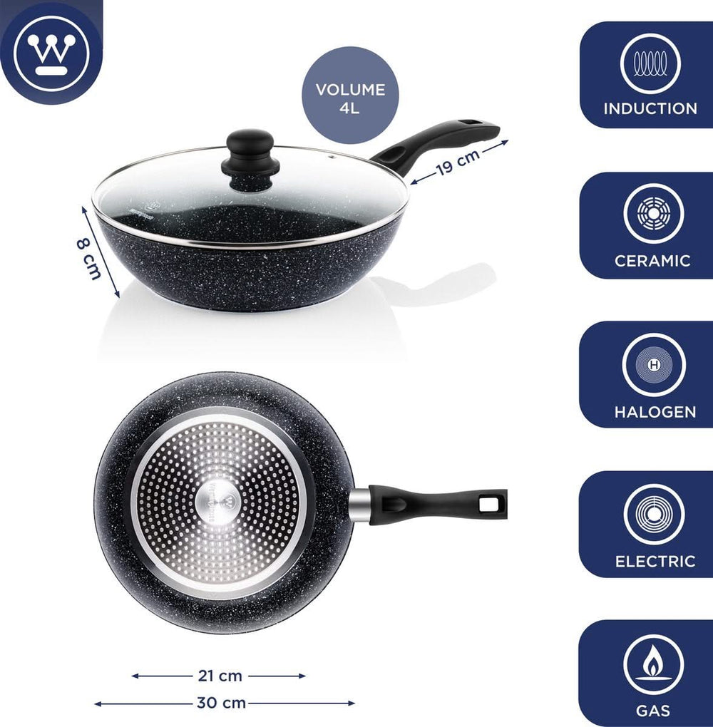 Westinghouse Cookware set Black Marble (Grill pan 28 cm + Wok pan ø 30 cm) - Induction and all other heat sources