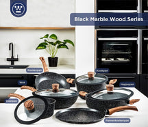 Westinghouse Cookware set Marble Wood (Wok pan ø 30 cm + Casserole + sauté pan ø 28 cm) - Induction and all other heat sources