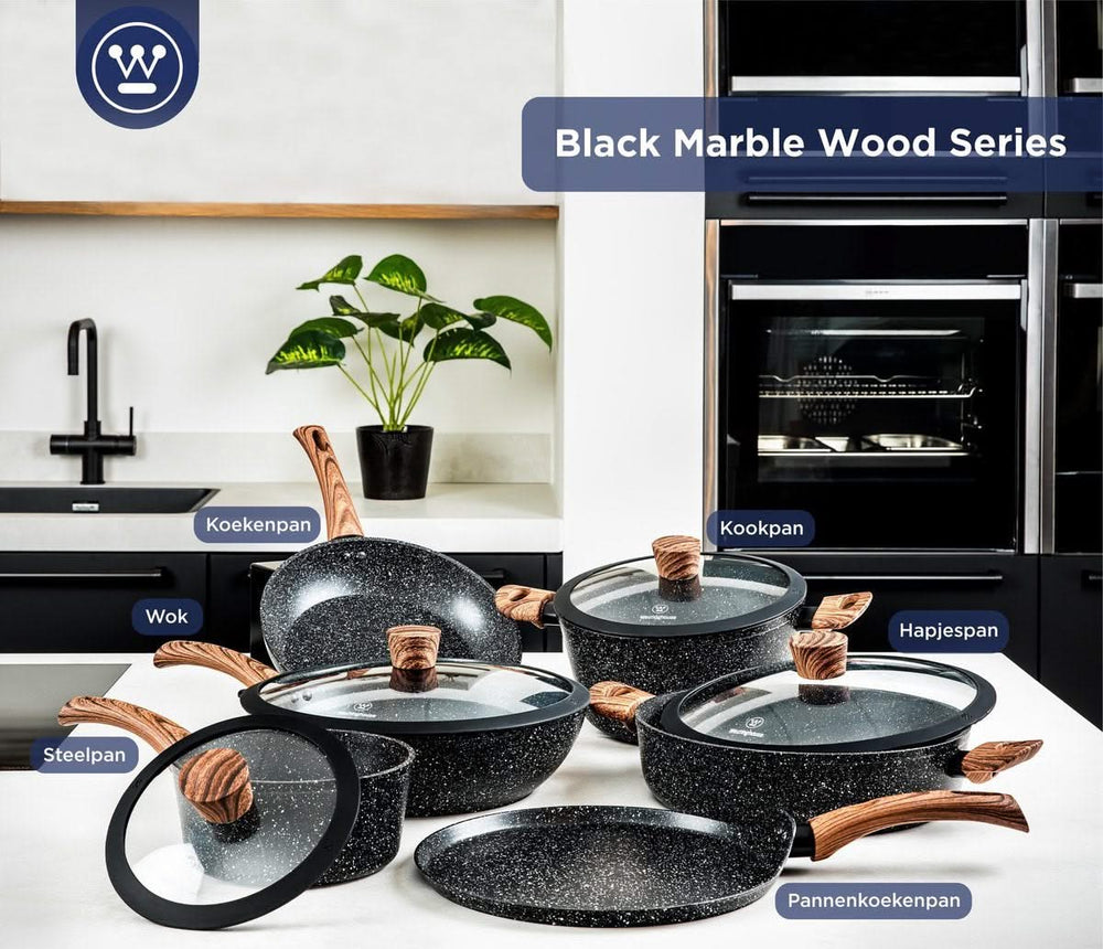 Westinghouse Cookware set Marble Wood (Casserole ø 24 and 28 cm + sauté pan ø 32 cm) - Induction and all other heat sources