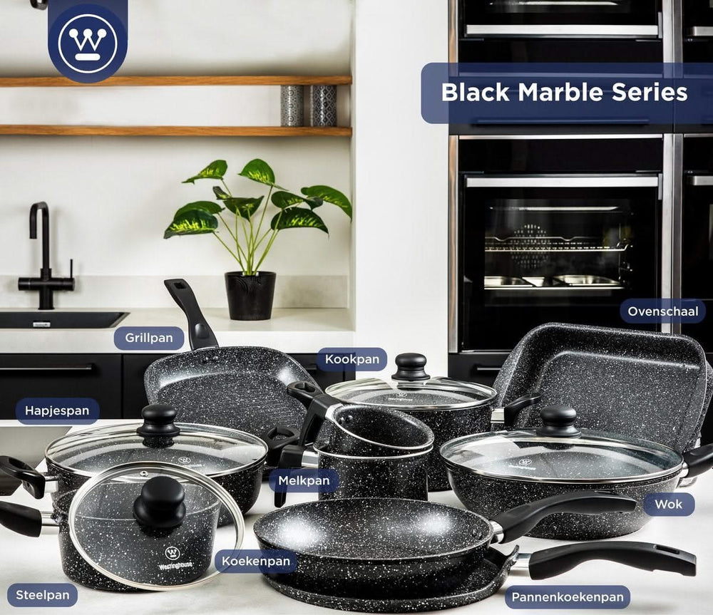 Westinghouse Cookware set Black Marble (Grill pan 28 cm + Wok pan ø 30 cm) - Induction and all other heat sources