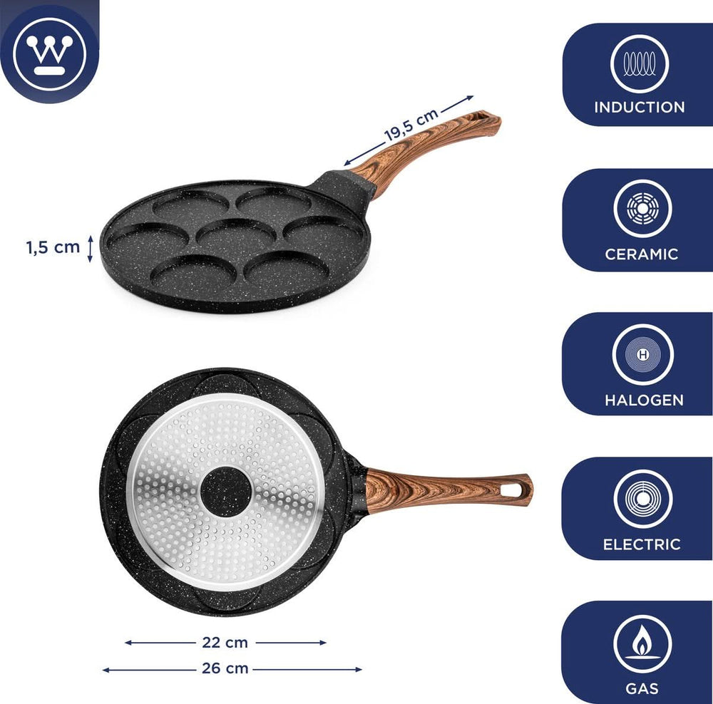 Westinghouse Pancake pan set Marble Wood - ø 26 and 28 cm - Induction and all others heat sources