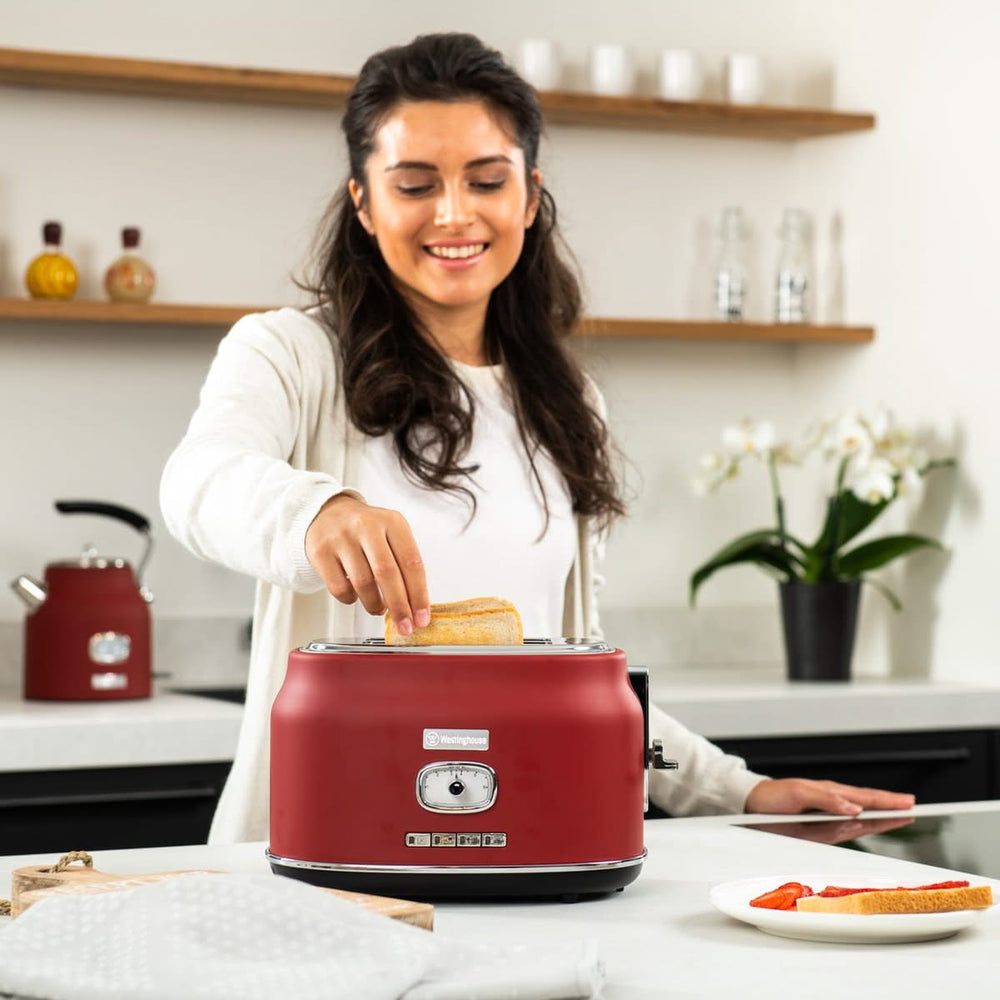 Westinghouse Retro Kettle + Toaster 2 Slots + Hand Blender - Red