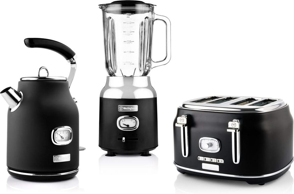 Westinghouse Retro Kettle + Toaster 4 Slots + Blender - Black