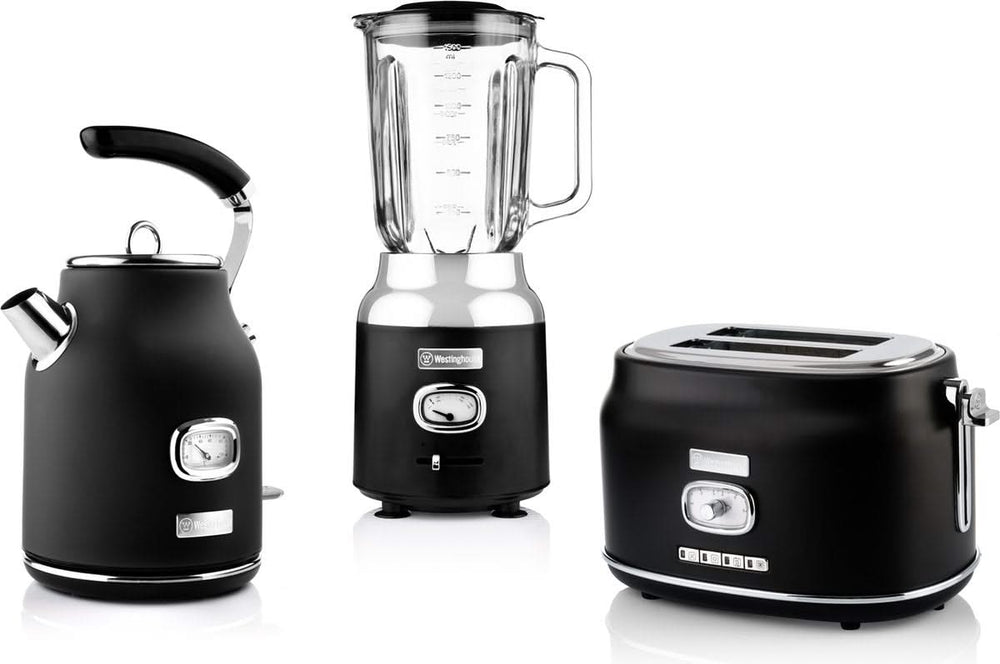 Westinghouse Retro Kettle + Toaster 2 Slots + Blender - Black