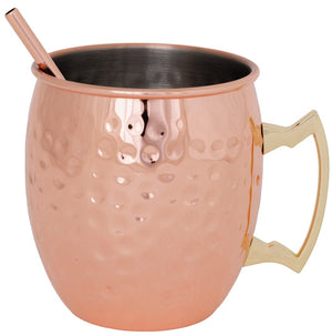 Cozy & Trendy Moscow Mule Cocktail Mugs with Straws - 450 ml - Hammered Copper - 2 Pieces