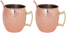 Cozy & Trendy Moscow Mule Cocktail Mugs with Straws - 450 ml - Hammered Copper - 2 Pieces