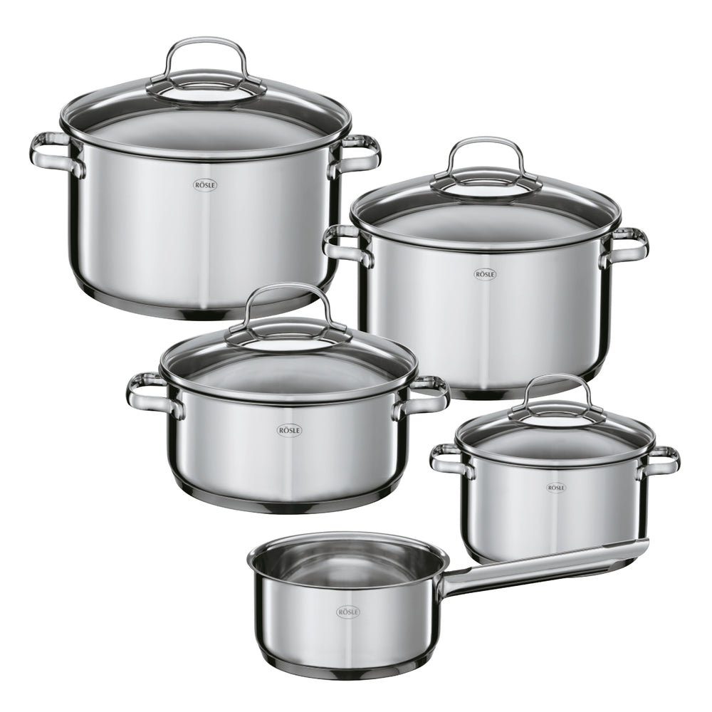 Rosle Cookware Set Elegance - Cooking Pots + Lids & Saucepan - 5 Pieces