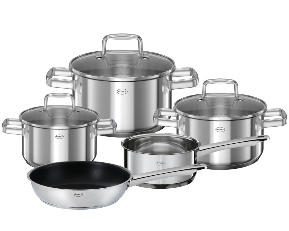 Rosle Cookware Set Moments - Cooking Pots + Lids, Saucepan & Frying Pan - 5 Pieces