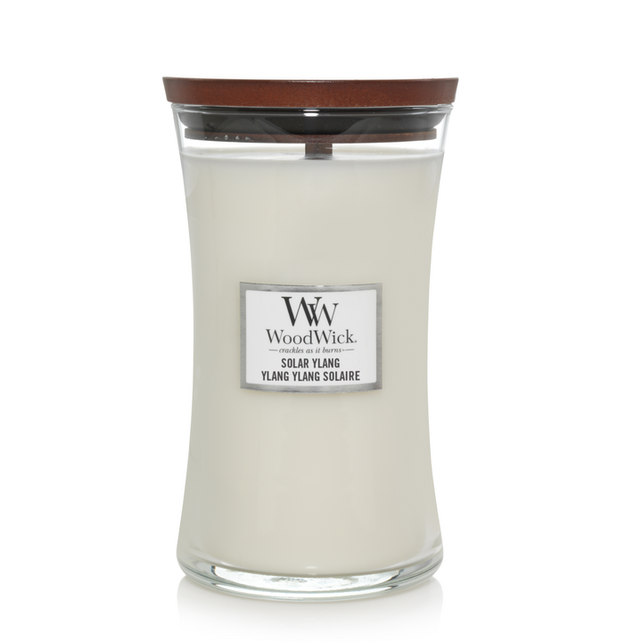 WoodWick Scented Candle Large Solar Ylang - 18 cm / ø 10 cm - Scented Candle in Glass - Wooden Wick