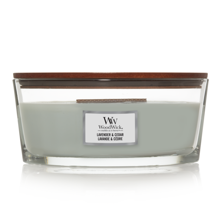 WoodWick Scented Candle Ellipse Lavender & Cedar - 9 cm / 19 cm - Scented Candle in Glass - Wooden Wick