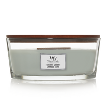 WoodWick Scented Candle Ellipse Lavender & Cedar - 9 cm / 19 cm - Scented Candle in Glass - Wooden Wick