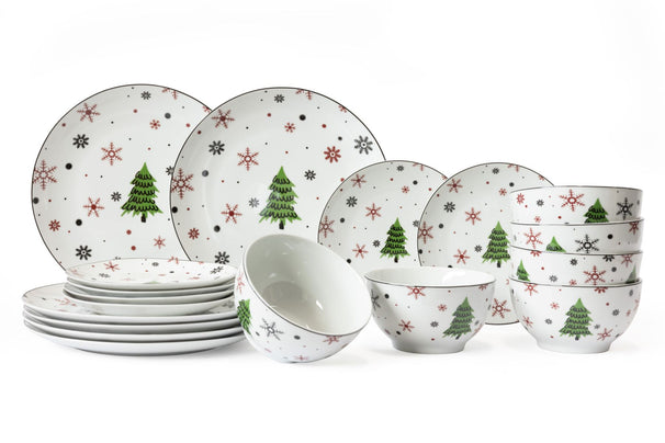 Cookinglife Dinnerware Set - Christmas Dinnerware - Porcelain - Red 18-piece / 6 persons