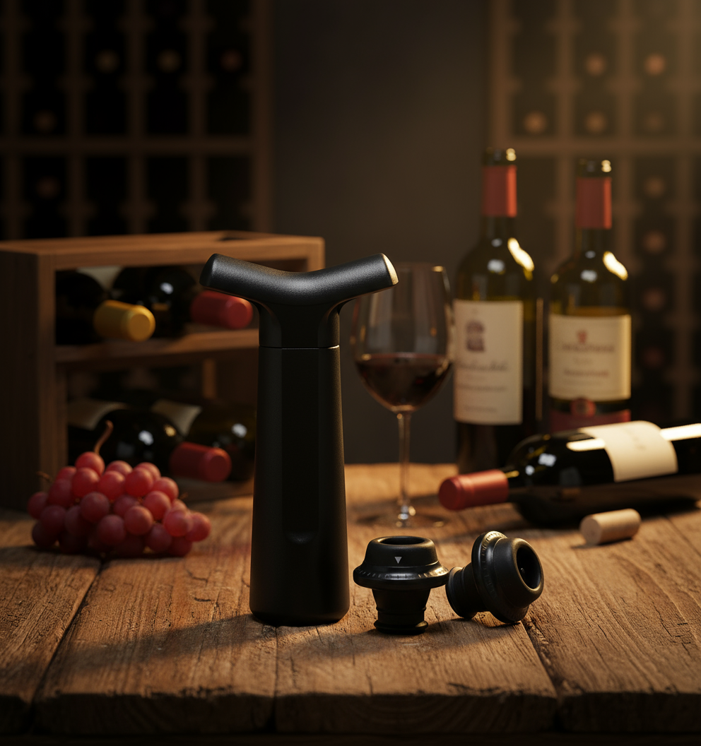 Cookinglife Wine Vacuum Pump with 2 Bottle Stoppers Black