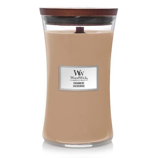 WoodWick Scented Candle Large Cashmere - 18 cm / ø 10 cm - Scented Candle in Glass - Wooden Wick