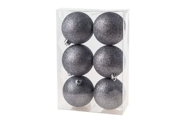 Cosy & Trendy Christmas Balls Glitter Gray 6-Piece