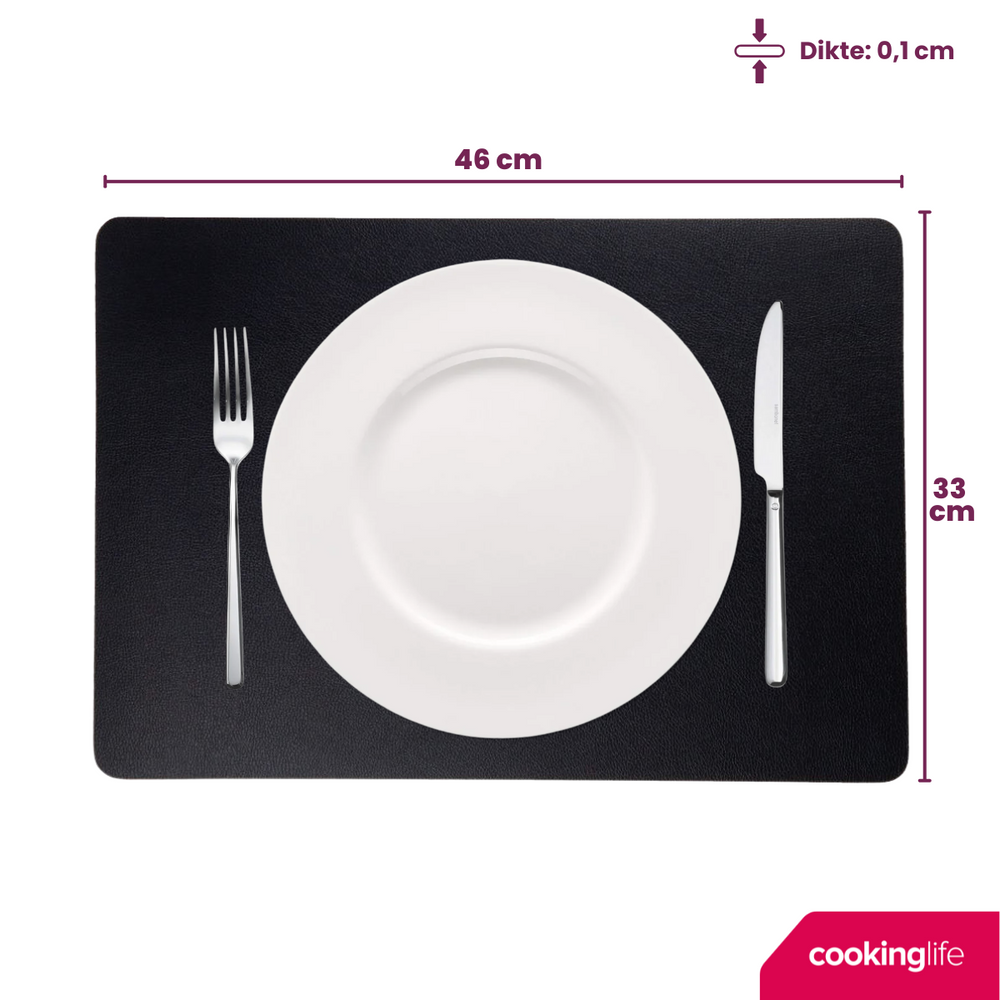 Cookinglife Placemats - Vegan leather - Black - 46 x 33 cm - 6 pieces