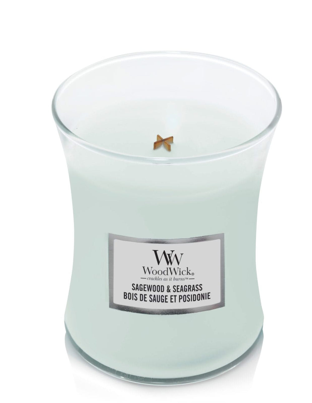 WoodWick Scented Candle Medium Sagewood & Seagrass - 11 cm / ø 10 cm - Scented Candle in Glass - Wooden Wick