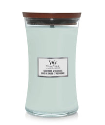 WoodWick Scented Candle Large Sagewood & Seagrass - 18 cm / ø 10 cm - Scented Candle in Glass - Wooden Wick