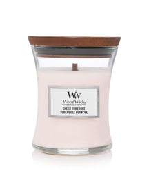 WoodWick Scented Candle Medium Sheer Tuberose - 11 cm / ø 10 cm - Scented Candle in Glass - Wooden Wick