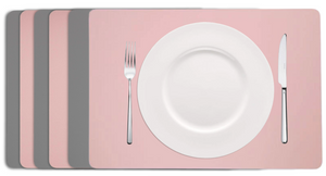Cookinglife Placemats - Double-sided - Vegan leather - Grey / Pink 46 x 33 cm - 6 pieces