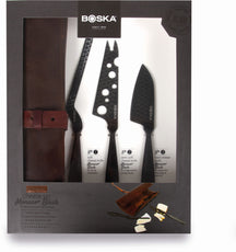 Boska Cheese knife set Monaco+ Black - with leather cover