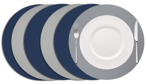 Cookinglife Placemats - Double-sided - Vegan leather - Grey / Blue ø 38 cm - 6 pieces