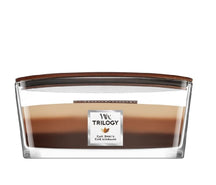 WoodWick Scented Candle Ellipse Trilogy Café Sweets - 9 cm / 19 cm - Scented Candle in Glass - Wooden Wick