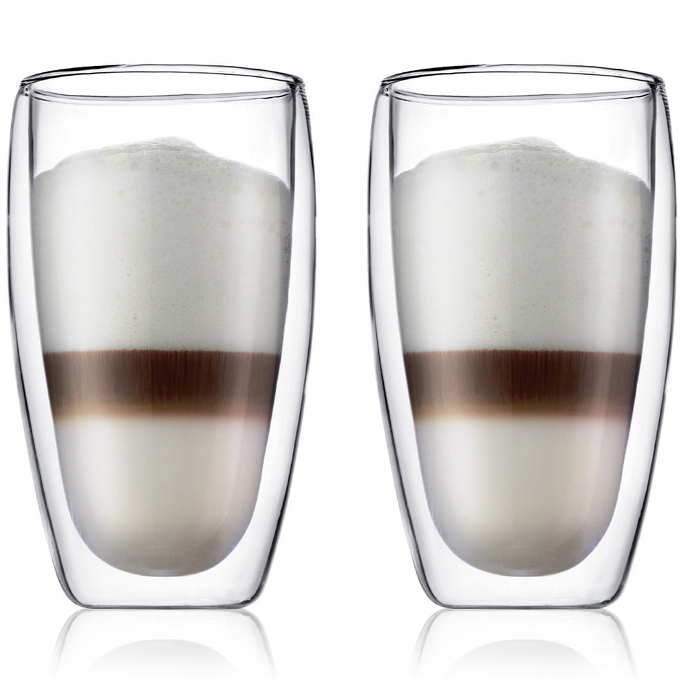 Bodum Double-walled Latte Macchiato Glasses Pavina - Patented Valve - 450 ml - 2 Pieces