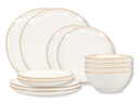 Salt & Pepper Dinnerware Set Artisan White - 12 pieces / 4 people - 4 dinner plates, 4 side plates, and 4 bowls