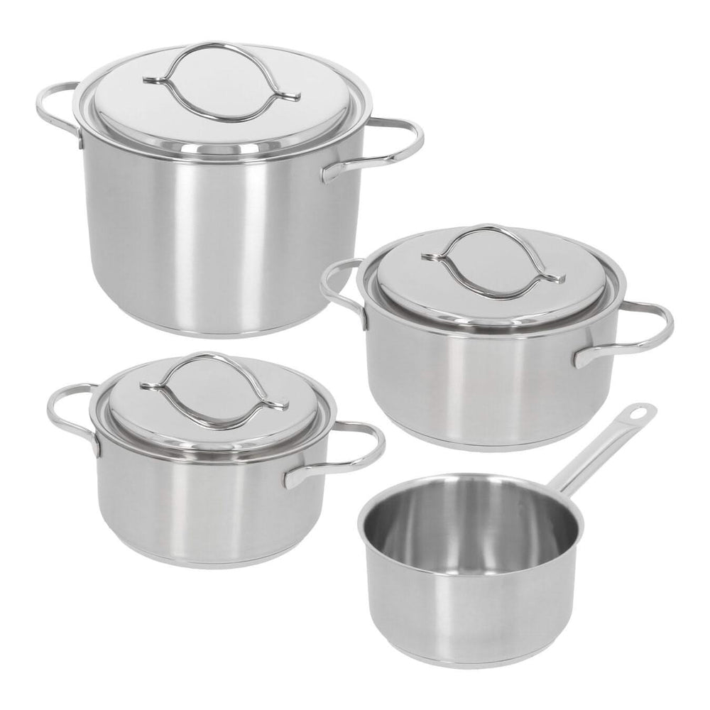 Demeyere - 4 piece Cookware set (Cooking pan ø 18 / 20 / 24 cm + sauce pan ø 16 cm) + Lids Resto 3 - stainless steel