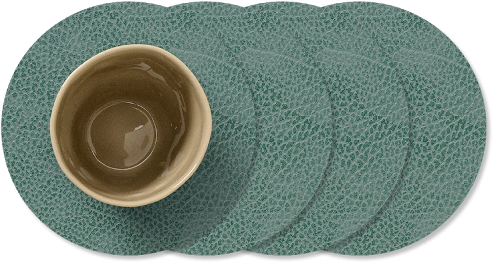 LIND DNA Coasters Hippo - Leather - Pastel Green - ø 10 cm - 4 pieces