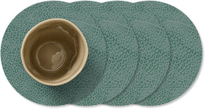 LIND DNA Coasters Hippo - Leather - Pastel Green - ø 10 cm - 4 pieces