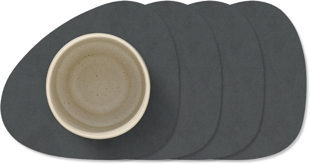 LIND DNA Coasters Nupo - Leather - Anthracite - 13 x 11 cm - 4 Pieces